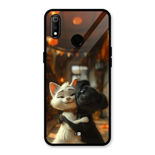 Cute Cat Dog Glass Back Case for Realme 3i