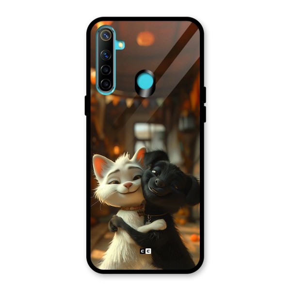 Cute Cat Dog Glass Back Case for Realme 5