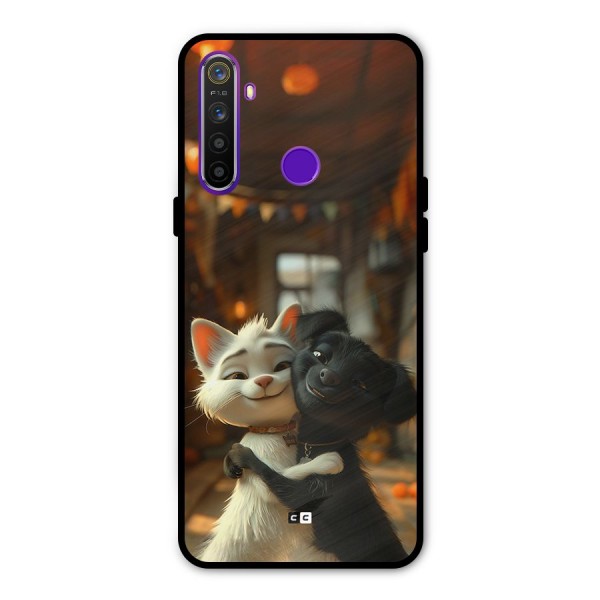 Cute Cat Dog Glass Back Case for Realme 5s