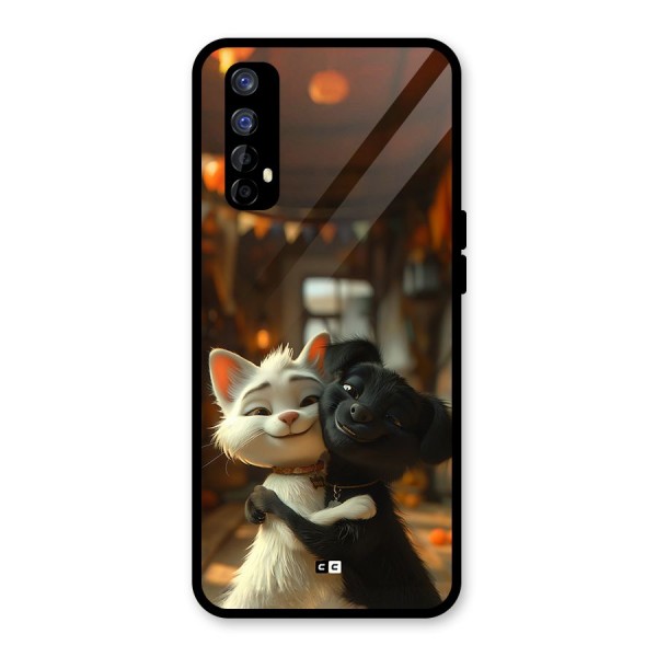 Cute Cat Dog Glass Back Case for Realme 7