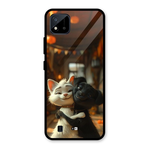 Cute Cat Dog Glass Back Case for Realme C11 2021