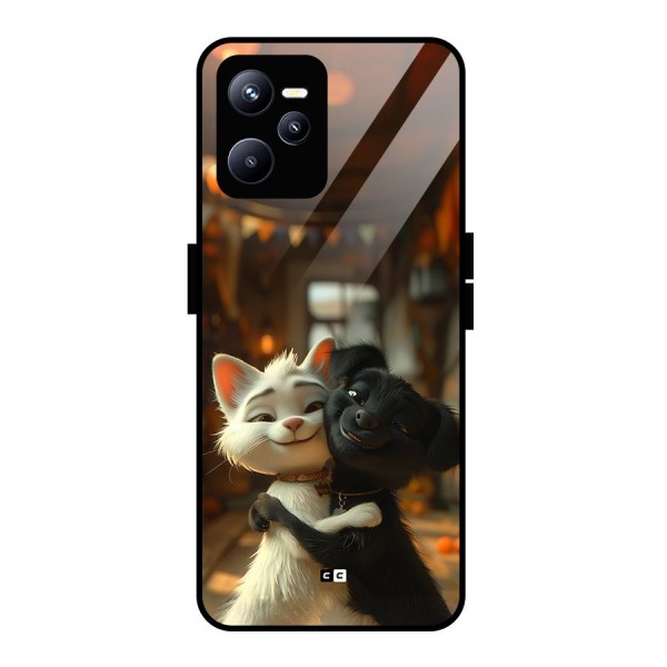 Cute Cat Dog Glass Back Case for Realme C35