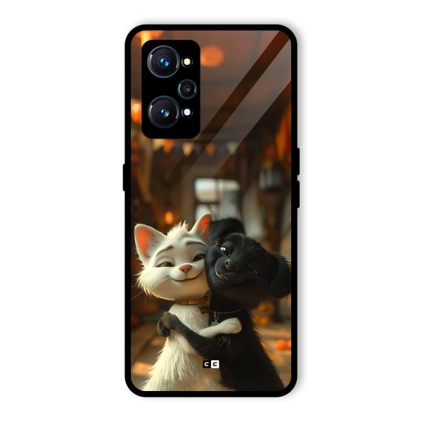 Cute Cat Dog Glass Back Case for Realme GT 2
