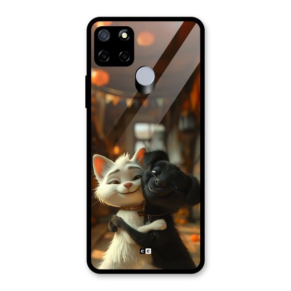 Cute Cat Dog Glass Back Case for Realme Narzo 20