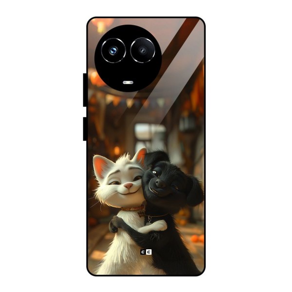 Cute Cat Dog Glass Back Case for Realme Narzo 60X