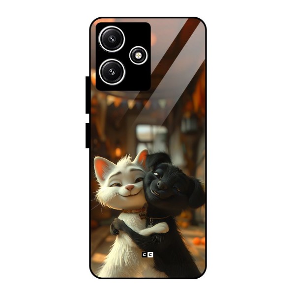 Cute Cat Dog Glass Back Case for Redmi 12 5G