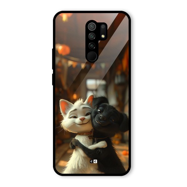 Cute Cat Dog Glass Back Case for Redmi 9 Prime