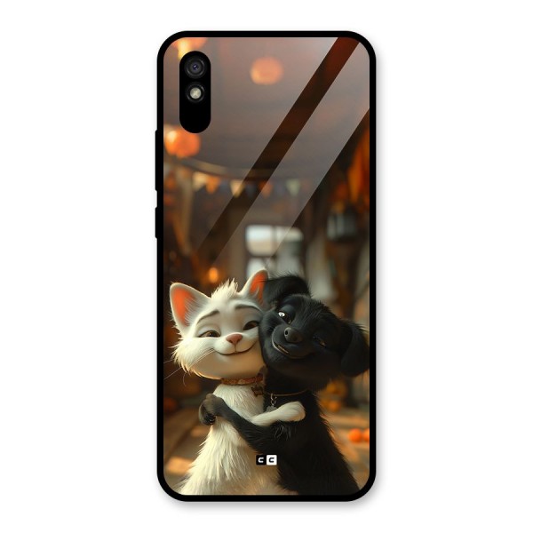 Cute Cat Dog Glass Back Case for Redmi 9i