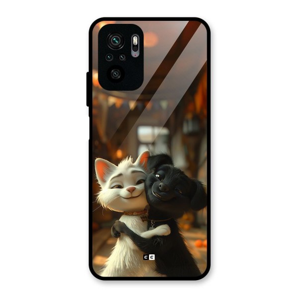 Cute Cat Dog Glass Back Case for Redmi Note 10