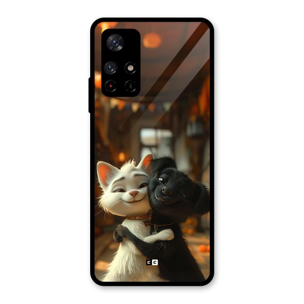 Cute Cat Dog Glass Back Case for Redmi Note 11T 5G