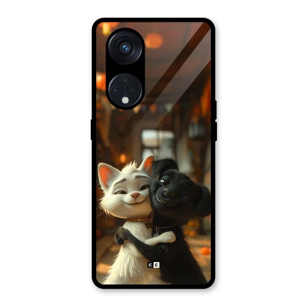 Cute Cat Dog Glass Back Case for Reno8 T 5G