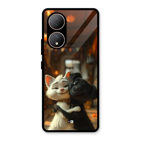 Cute Cat Dog Glass Back Case for Vivo T2