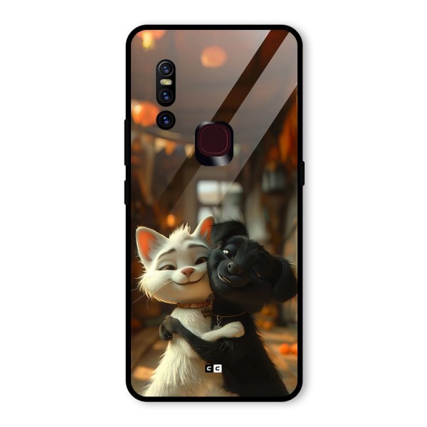 Cute Cat Dog Glass Back Case for Vivo V15