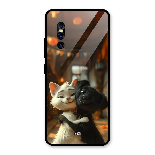 Cute Cat Dog Glass Back Case for Vivo V15 Pro