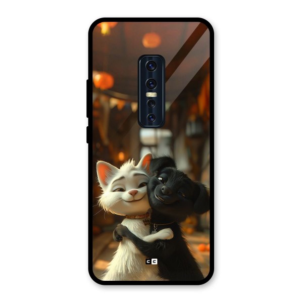 Cute Cat Dog Glass Back Case for Vivo V17 Pro