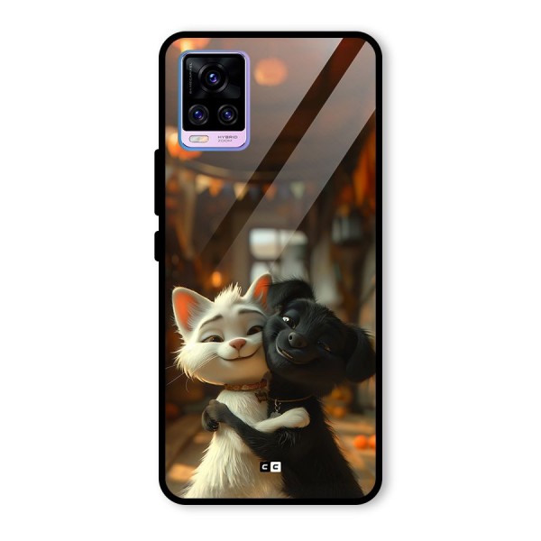 Cute Cat Dog Glass Back Case for Vivo V20 Pro