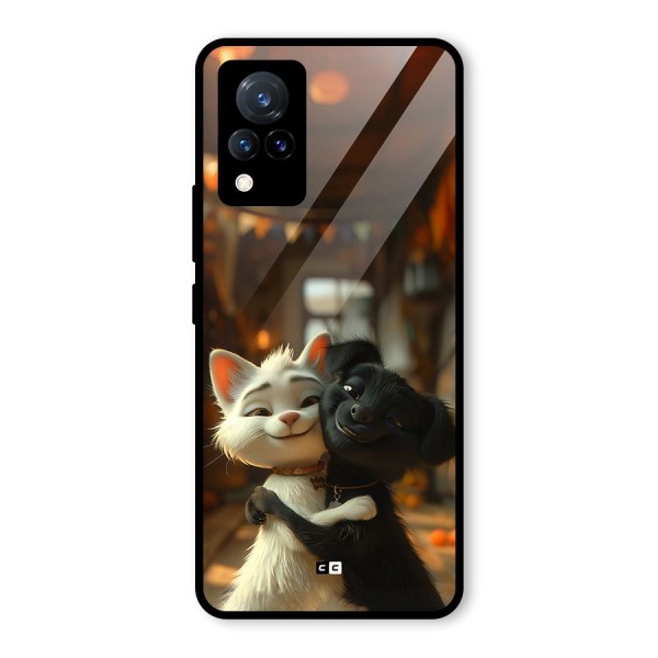 Cute Cat Dog Glass Back Case for Vivo V21 5G