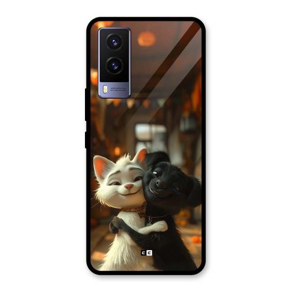 Cute Cat Dog Glass Back Case for Vivo V21e 5G