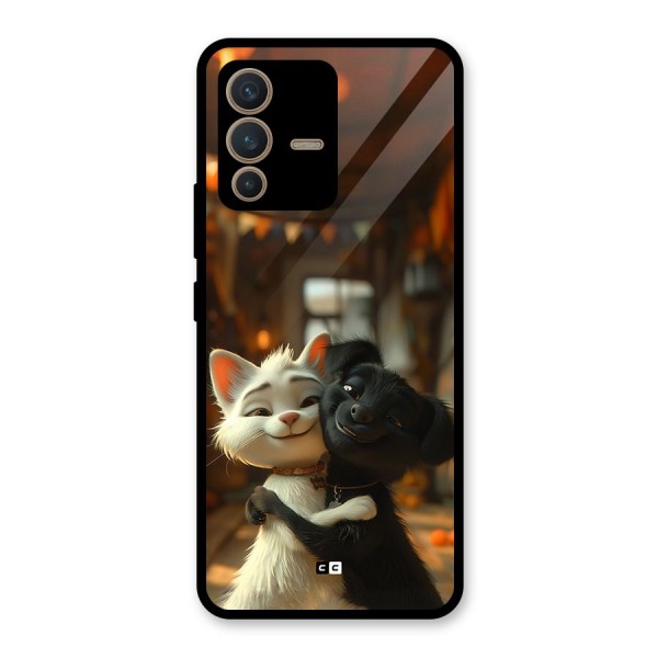 Cute Cat Dog Glass Back Case for Vivo V23 5G