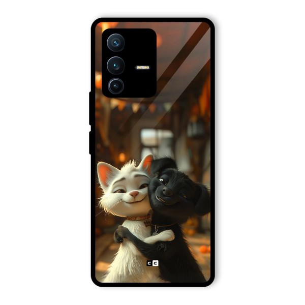 Cute Cat Dog Glass Back Case for Vivo V23 Pro