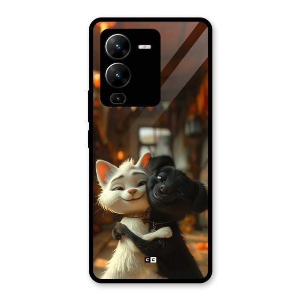 Cute Cat Dog Glass Back Case for Vivo V25 Pro