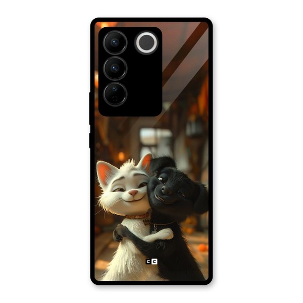 Cute Cat Dog Glass Back Case for Vivo V27