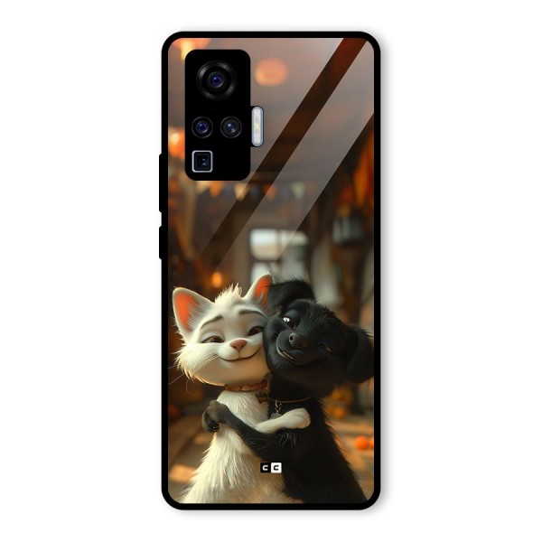 Cute Cat Dog Glass Back Case for Vivo X50 Pro