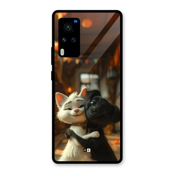 Cute Cat Dog Glass Back Case for Vivo X60 Pro