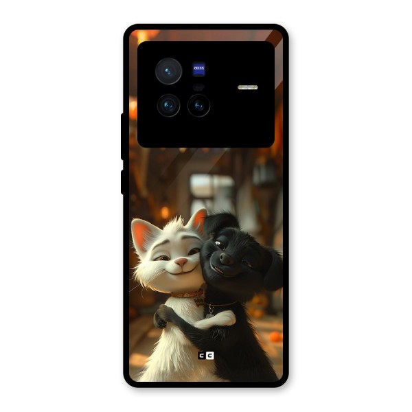 Cute Cat Dog Glass Back Case for Vivo X80