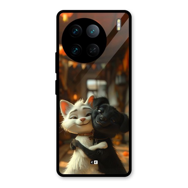 Cute Cat Dog Glass Back Case for Vivo X90 Pro