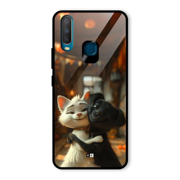 Cute Cat Dog Glass Back Case for Vivo Y15