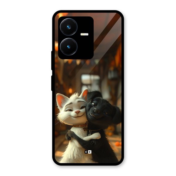 Cute Cat Dog Glass Back Case for Vivo Y22