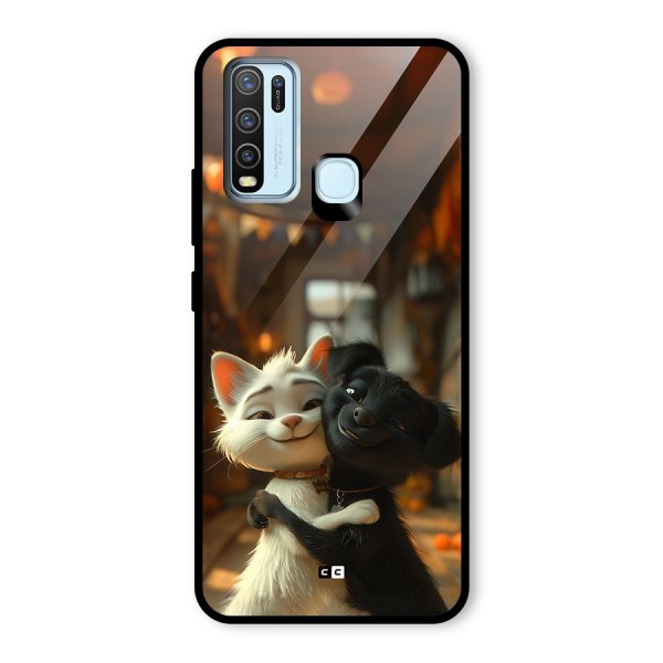 Cute Cat Dog Glass Back Case for Vivo Y30