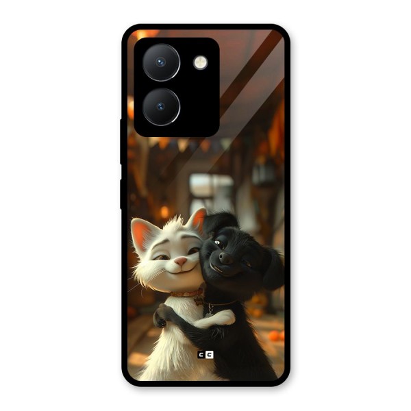 Cute Cat Dog Glass Back Case for Vivo Y36