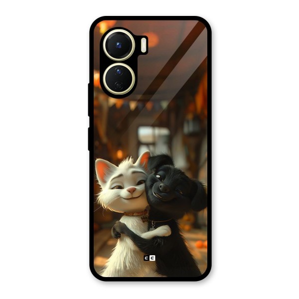 Cute Cat Dog Glass Back Case for Vivo Y56