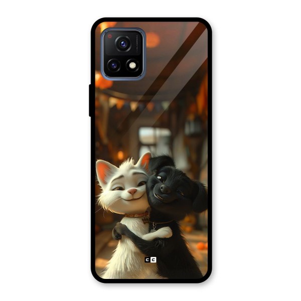 Cute Cat Dog Glass Back Case for Vivo Y72 5G