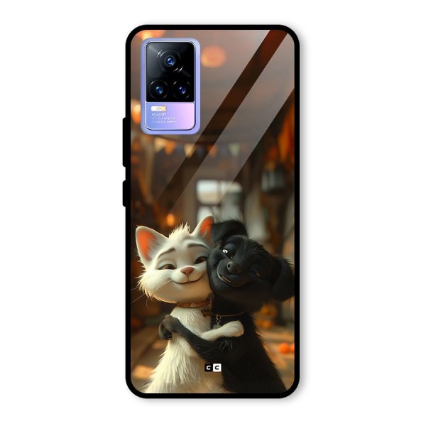 Cute Cat Dog Glass Back Case for Vivo Y73