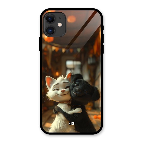 Cute Cat Dog Glass Back Case for iPhone 11