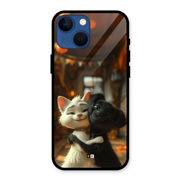 Cute Cat Dog Glass Back Case for iPhone 13 Mini