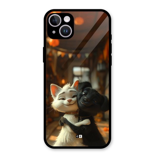 Cute Cat Dog Glass Back Case for iPhone 14 Plus