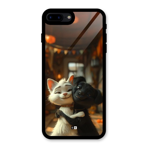 Cute Cat Dog Glass Back Case for iPhone 7 Plus