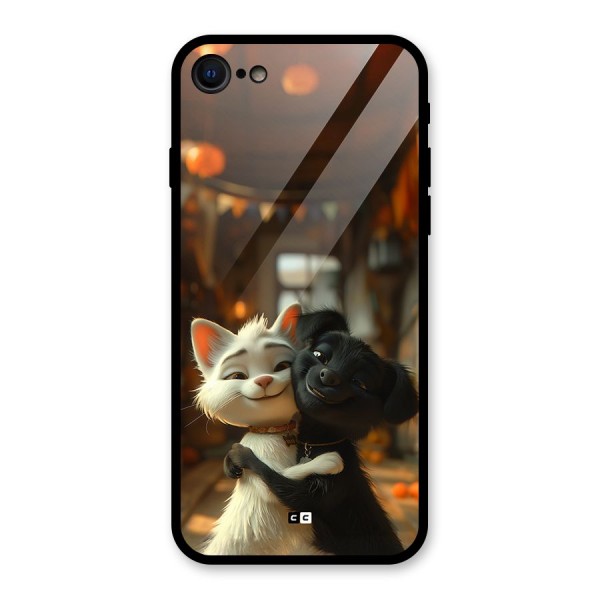 Cute Cat Dog Glass Back Case for iPhone SE 2020