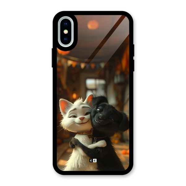 Cute Cat Dog Glass Back Case for iPhone X