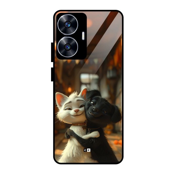 Cute Cat Dog Glass Back Case for realme C55