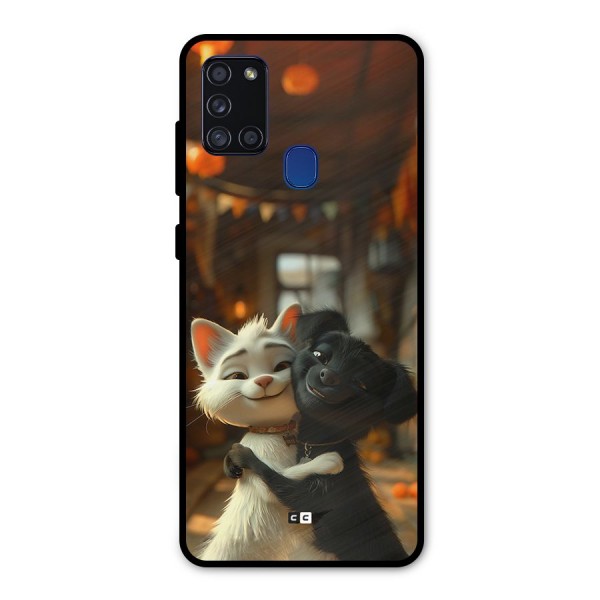 Cute Cat Dog Metal Back Case for Galaxy A21s