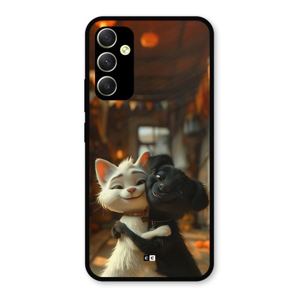 Cute Cat Dog Metal Back Case for Galaxy A34