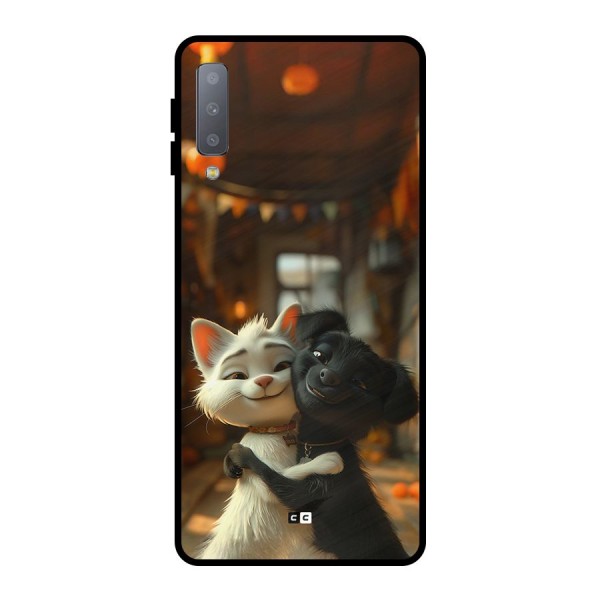 Cute Cat Dog Metal Back Case for Galaxy A7 (2018)