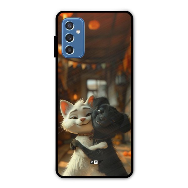 Cute Cat Dog Metal Back Case for Galaxy M52 5G