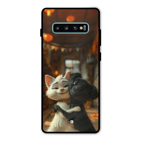 Cute Cat Dog Metal Back Case for Galaxy S10 Plus