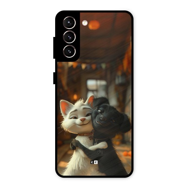 Cute Cat Dog Metal Back Case for Galaxy S21 5G